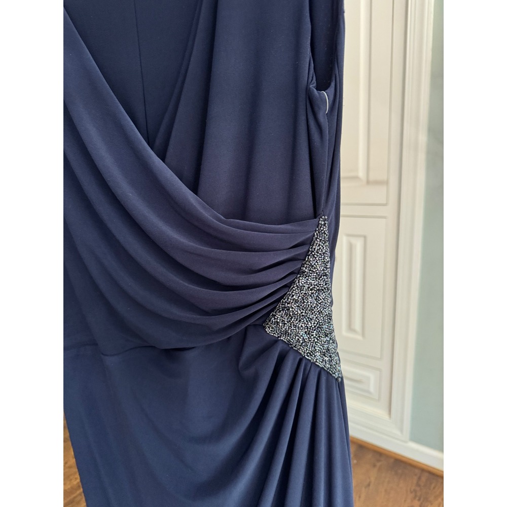 New Lauren Ralph Lauren Evening Navy Draped Gown Rhinestone Detail 14‎ Formal - Picture 4 of 13